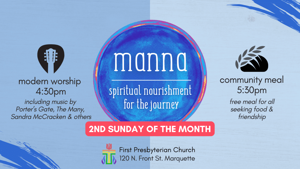 Modern worship service and meal invitation on 2nd Sundays